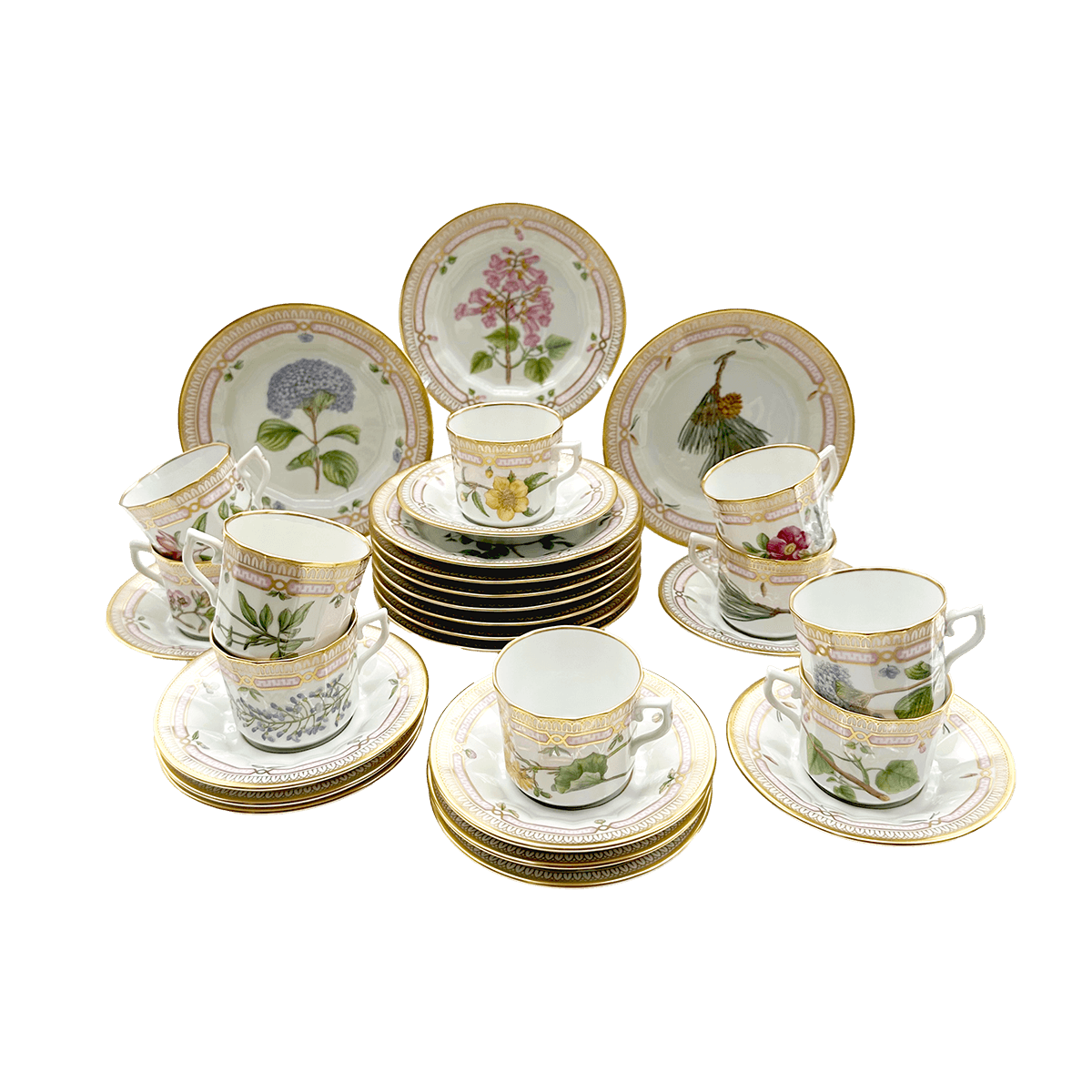 "Flora Danica" Royal Copenhagen Coffee Set with Pastry Plates