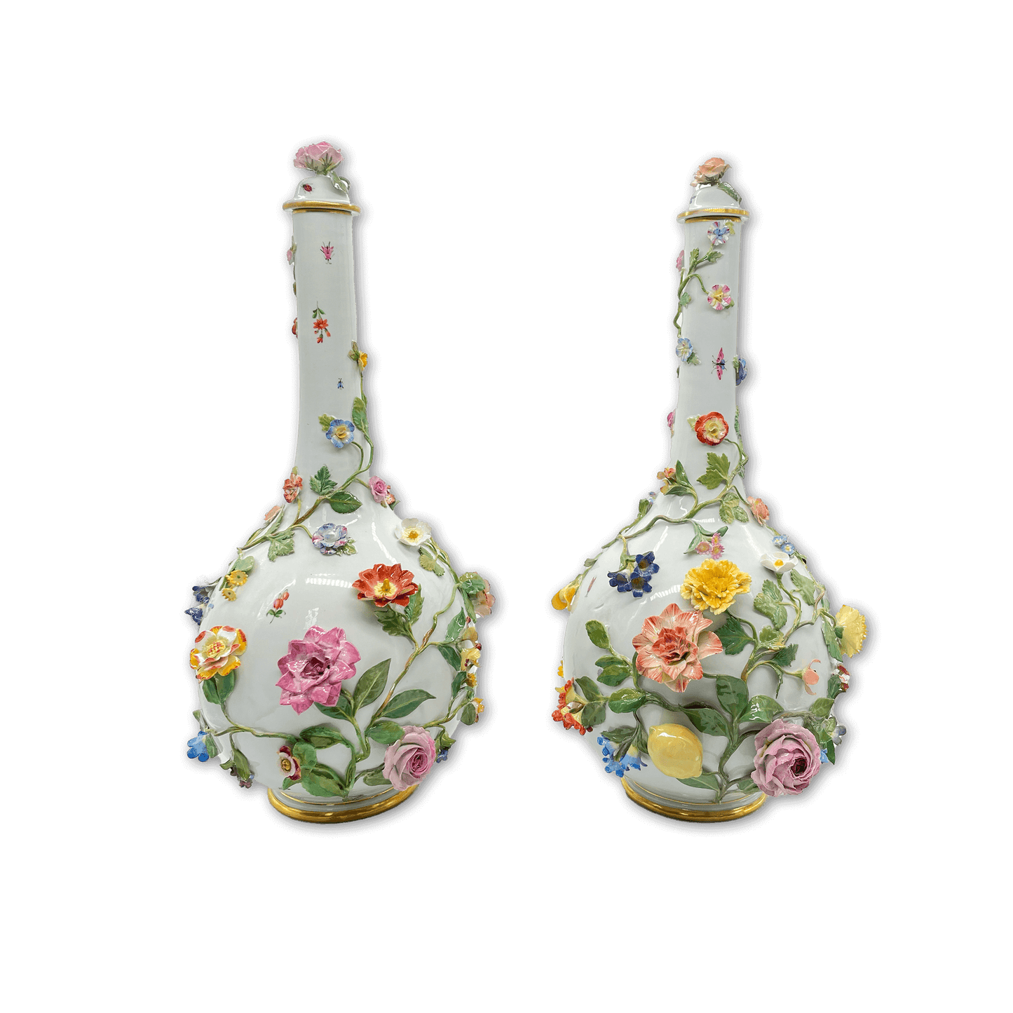 Meissen Bottled Vases with Applied Flower Decorations by Johann Joachim Kaendler
