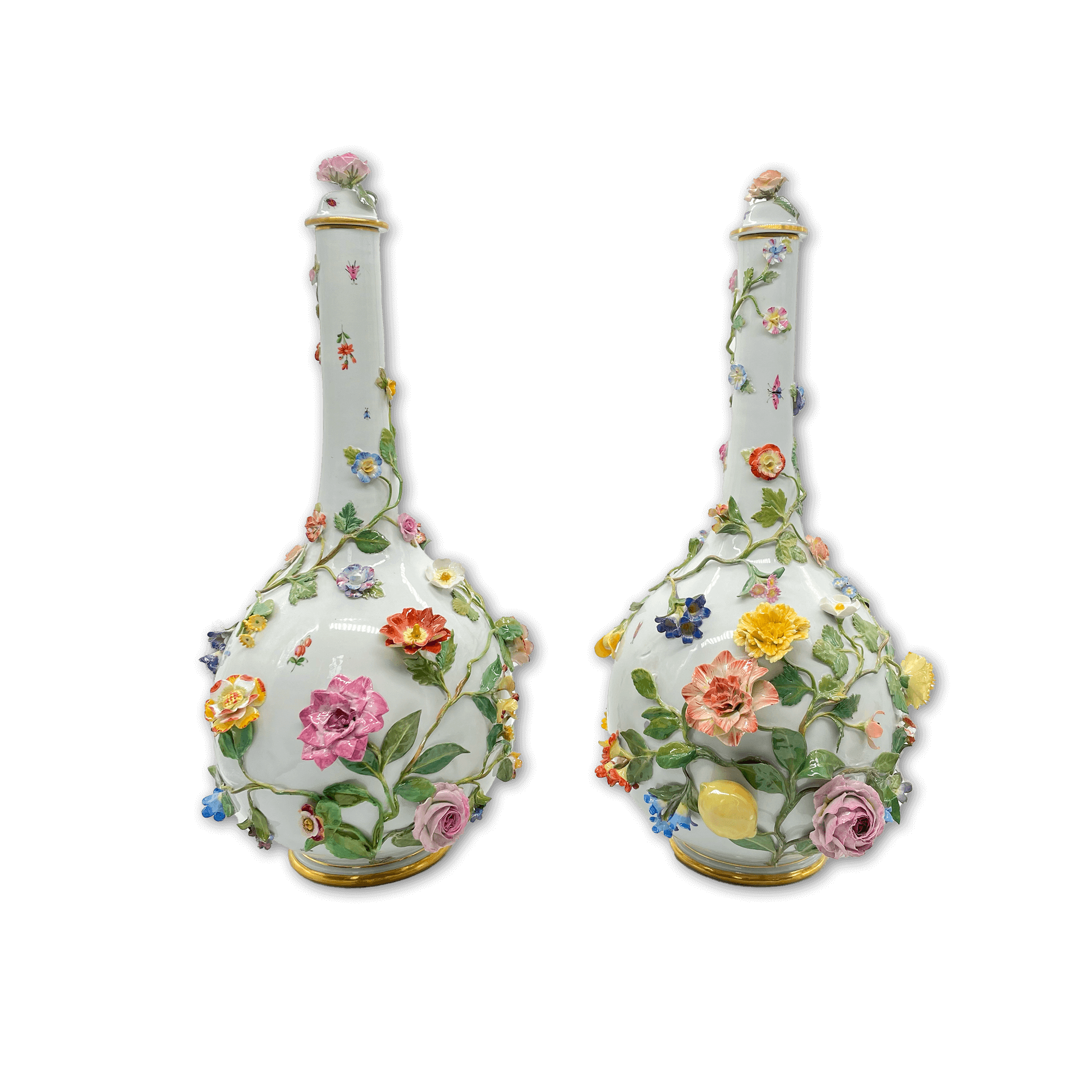 Meissen Bottled Vases with Applied Flower Decorations by Johann Joachim Kaendler