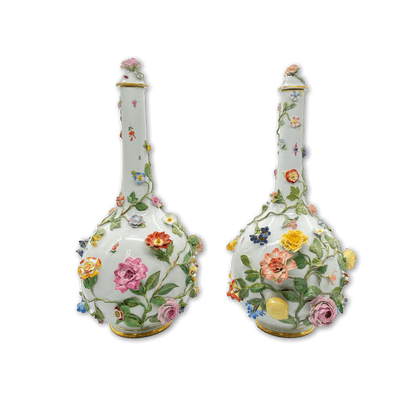Meissen Bottled Vases with Applied Flower Decorations by Johann Joachim Kaendler