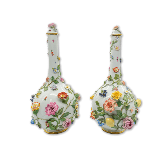 Meissen Bottled Vases with Applied Flower Decorations by Johann Joachim Kaendler