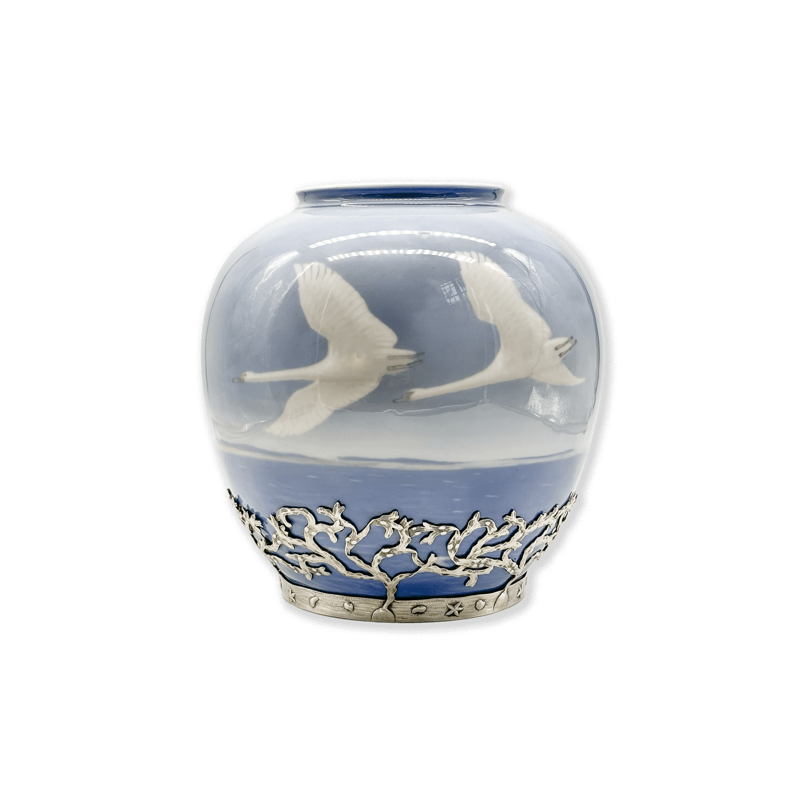 Royal Copenhagen Silver Mounted Swan Vase