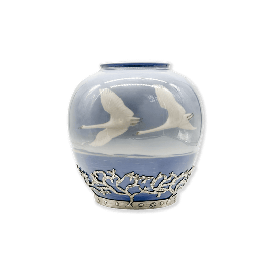 Royal Copenhagen Silver Mounted Swan Vase