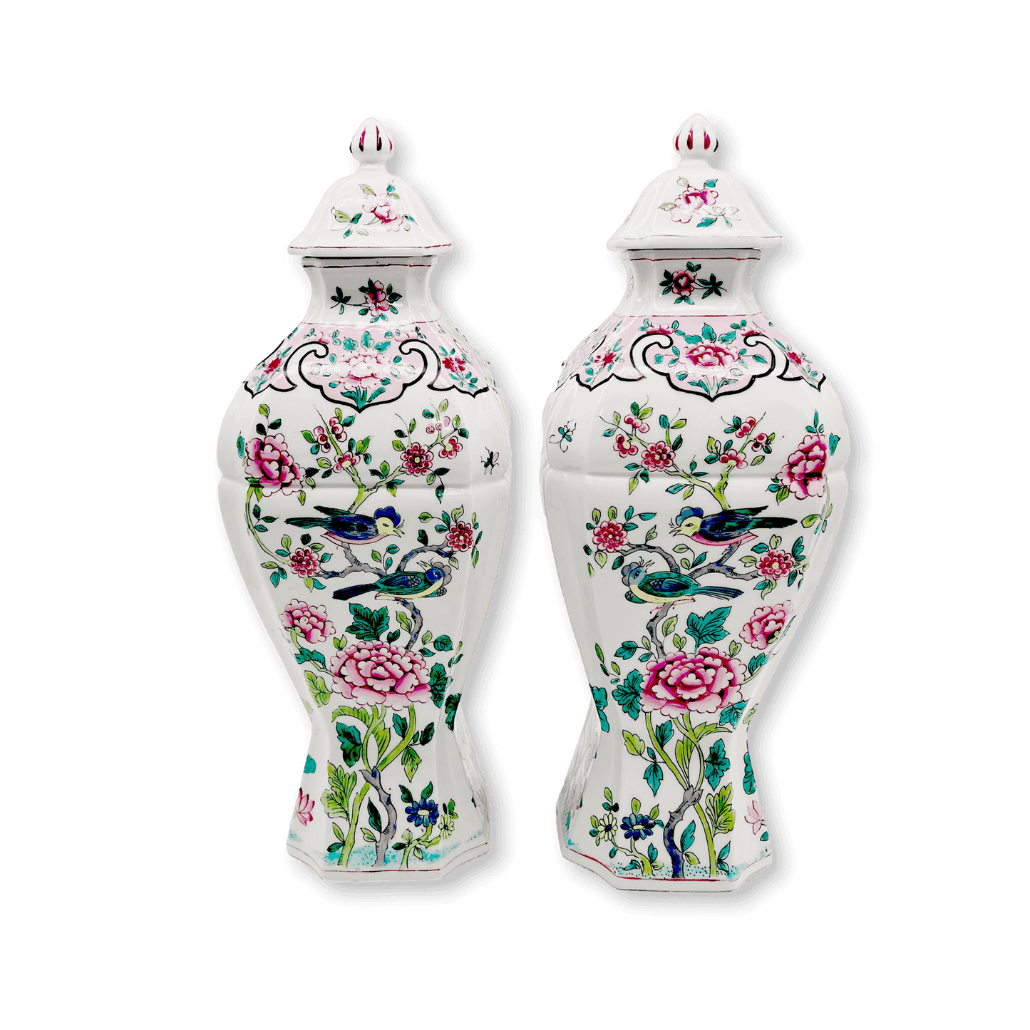 Pair of 19th Century Rose Potiches