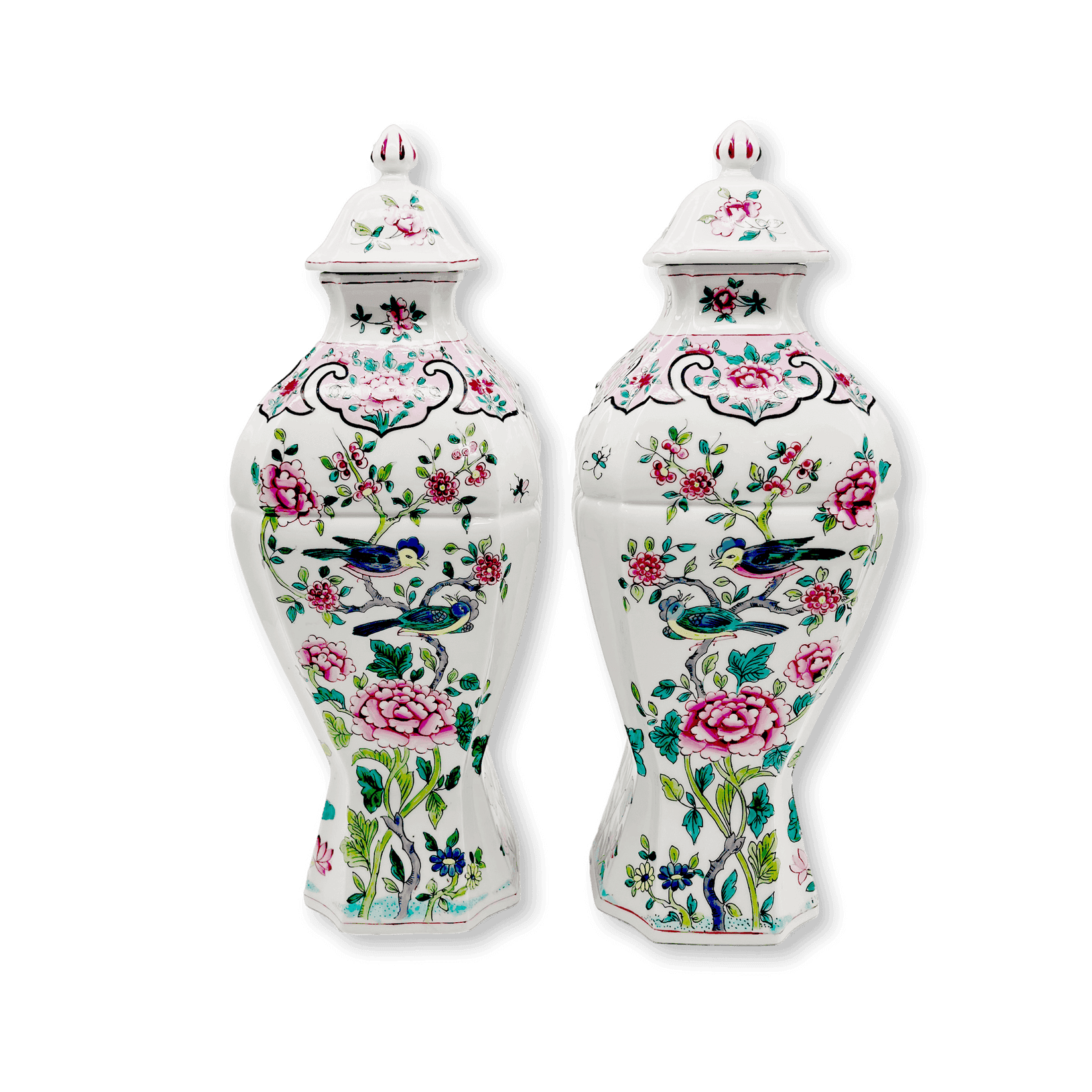 Pair of 19th Century Rose Potiches