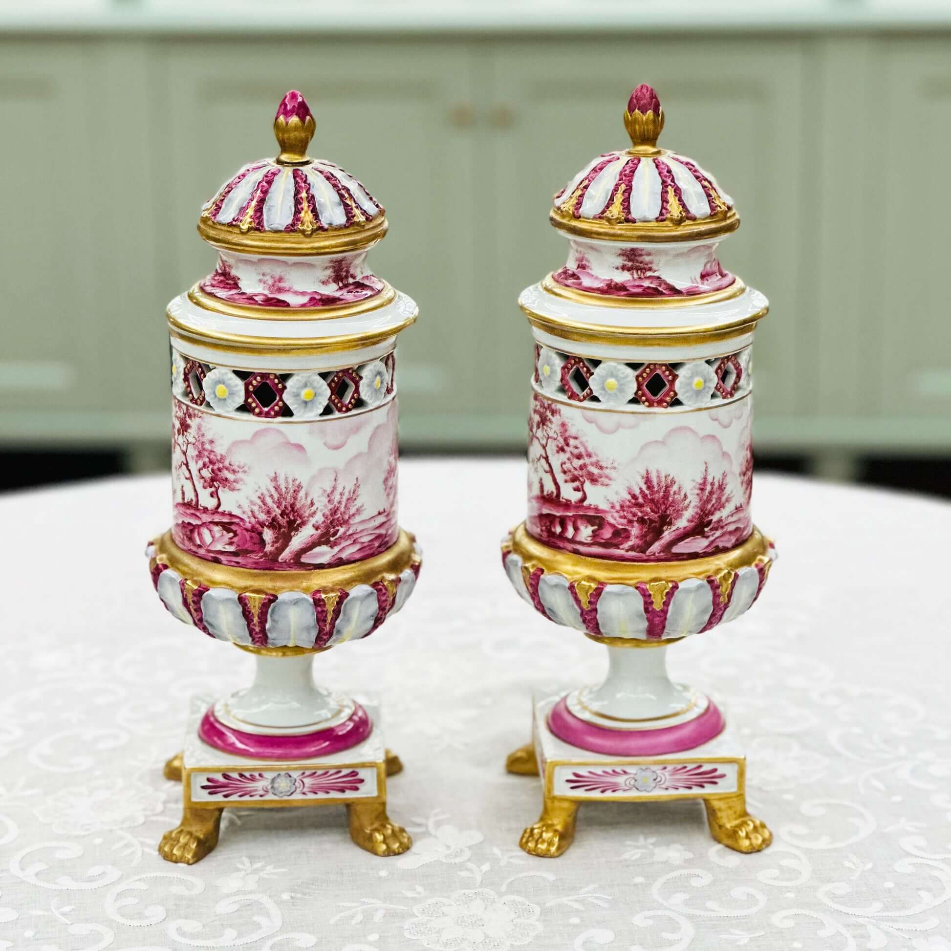 Pair of Gilded Porcelain Vases