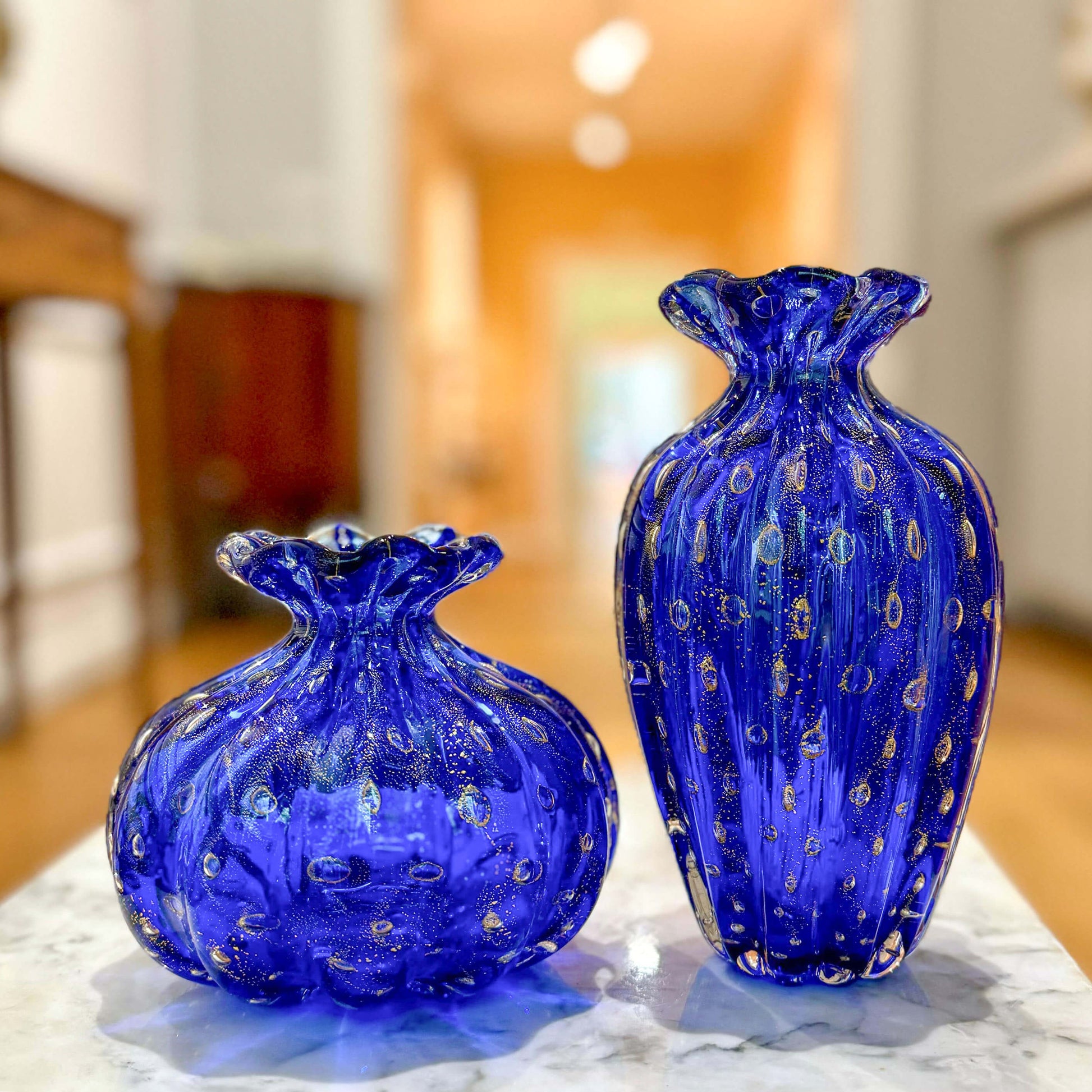Pair of Blue Glass Vases from Barovier