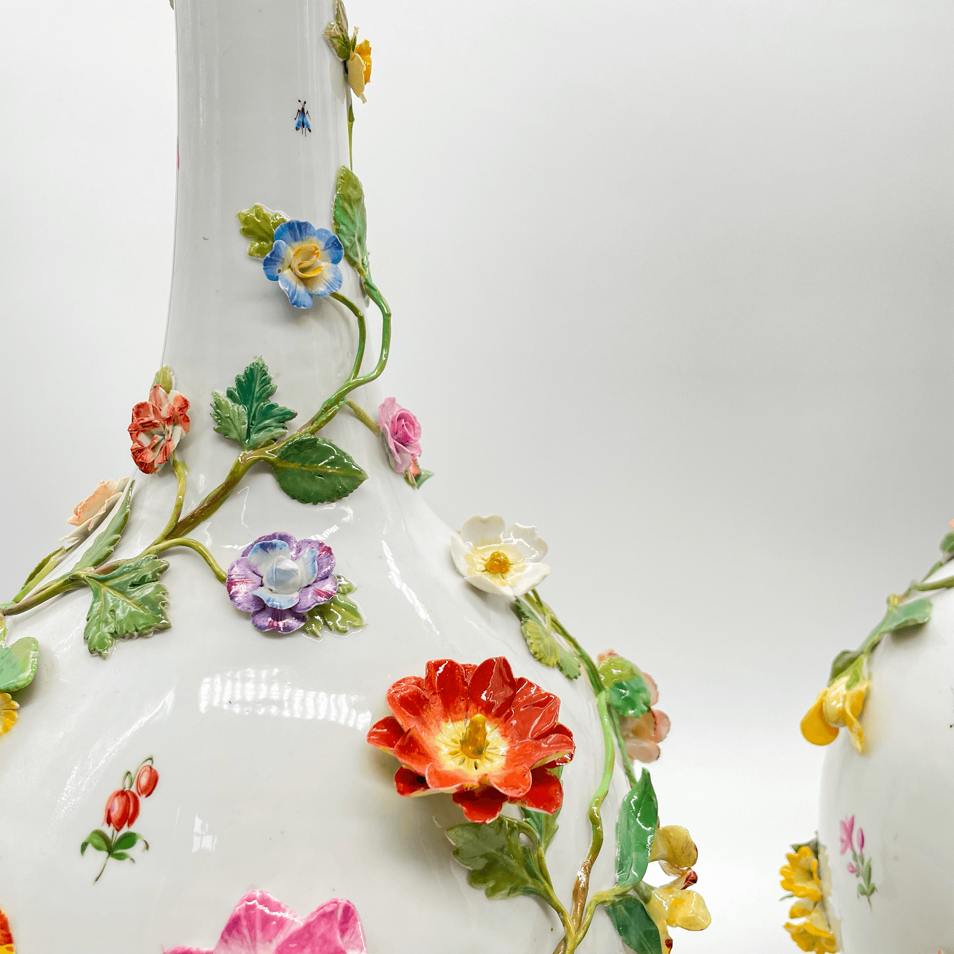 Meissen Bottled Vases with Applied Flower Decorations by Johann Joachim Kaendler