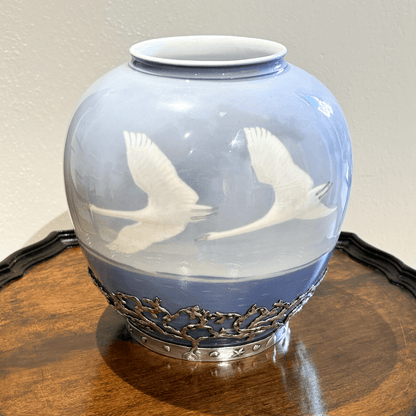 Royal Copenhagen Silver Mounted Swan Vase