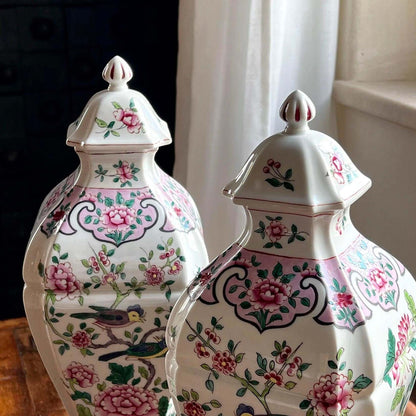 Pair of 19th Century Rose Potiches