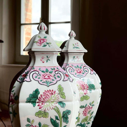 Pair of 19th Century Rose Potiches