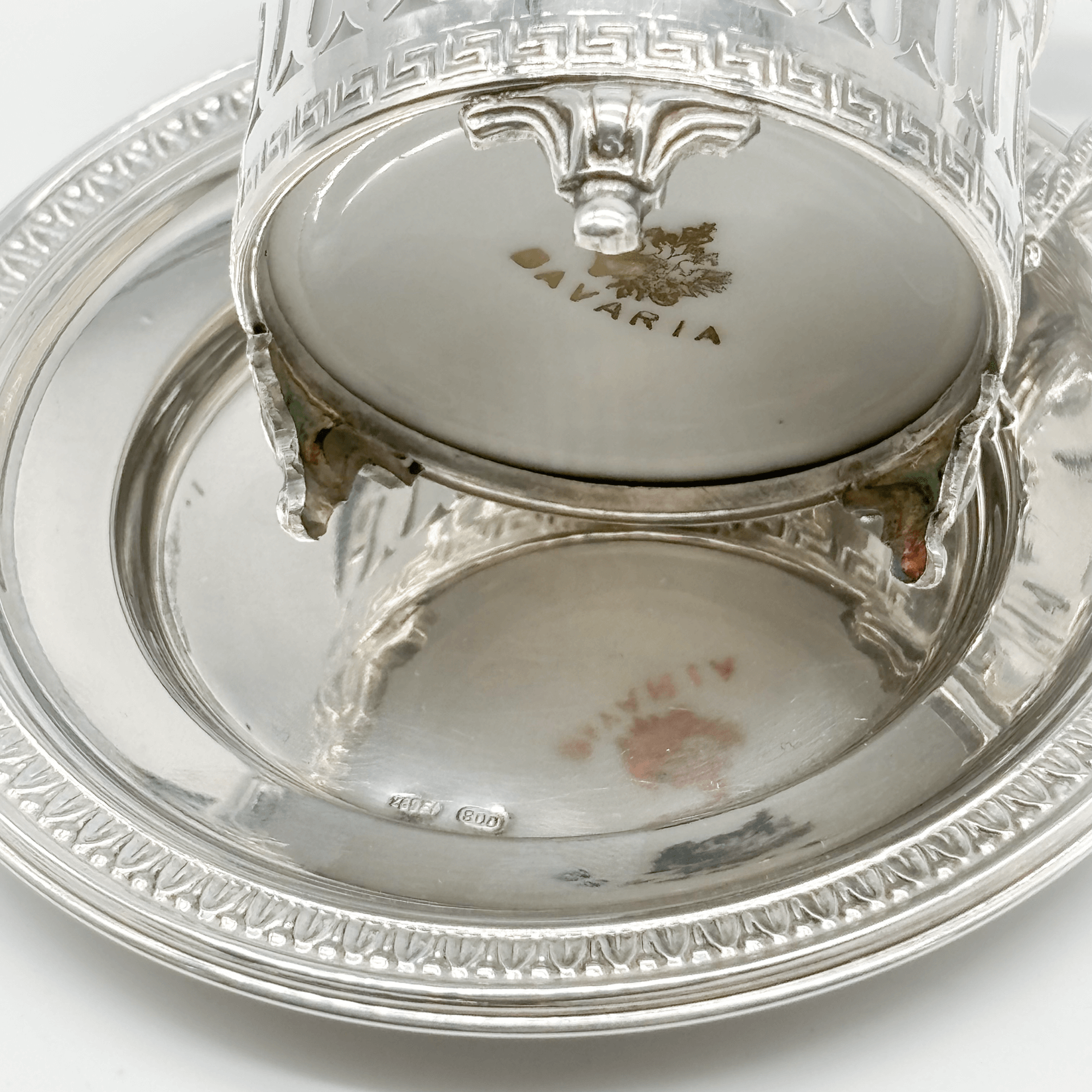 Pair of Porcelain Coffee Cups with Silver Saucers