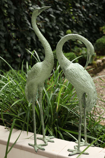 Pair of Bronze Crane Garden Sculptures