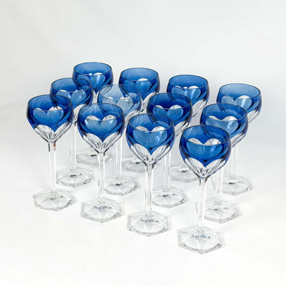 Set of 12 Val Saint Lambert Blue Lead Crystal Glasses