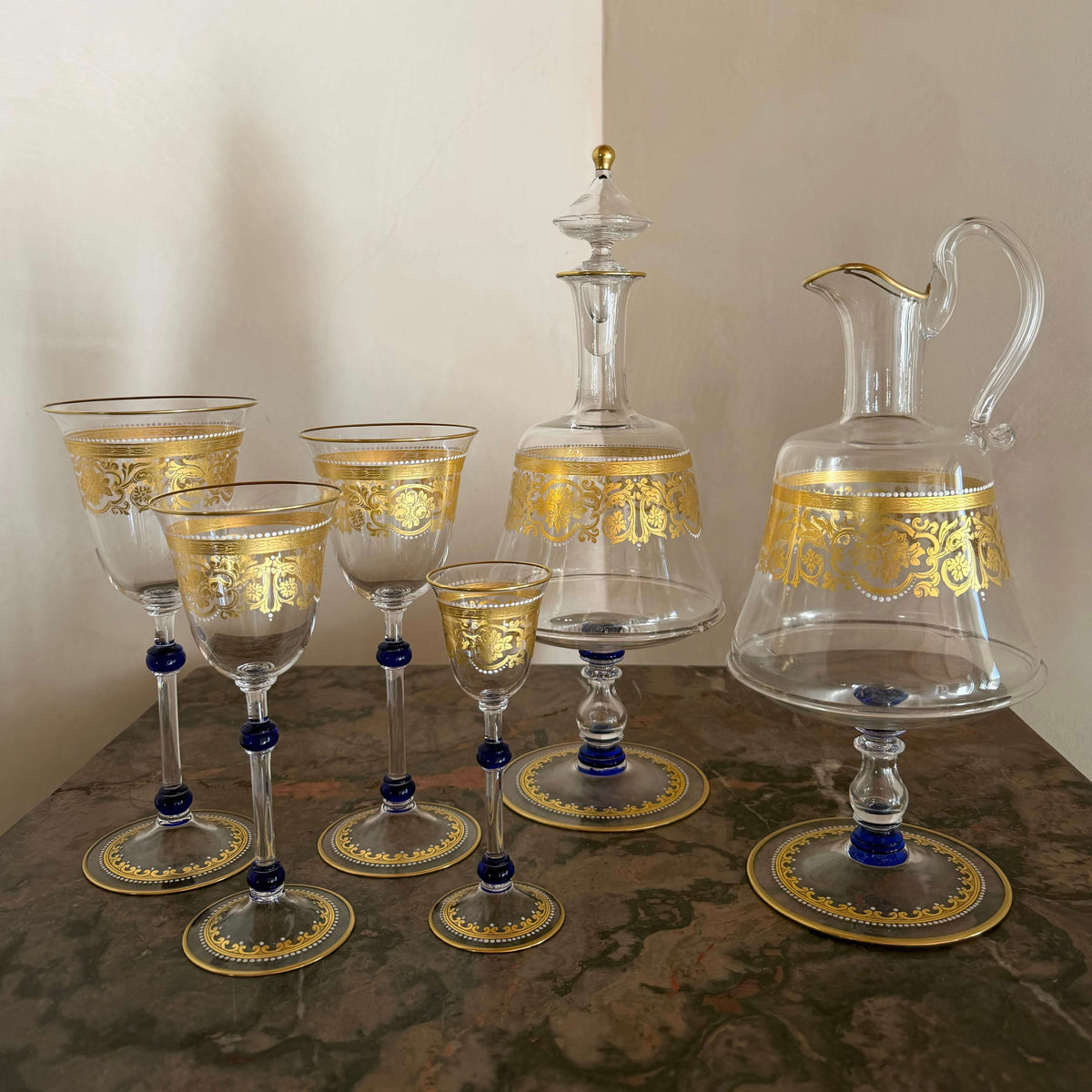 Murano Vintage Glass Service with Gold Floral Pattern - Galleria Fossi 33