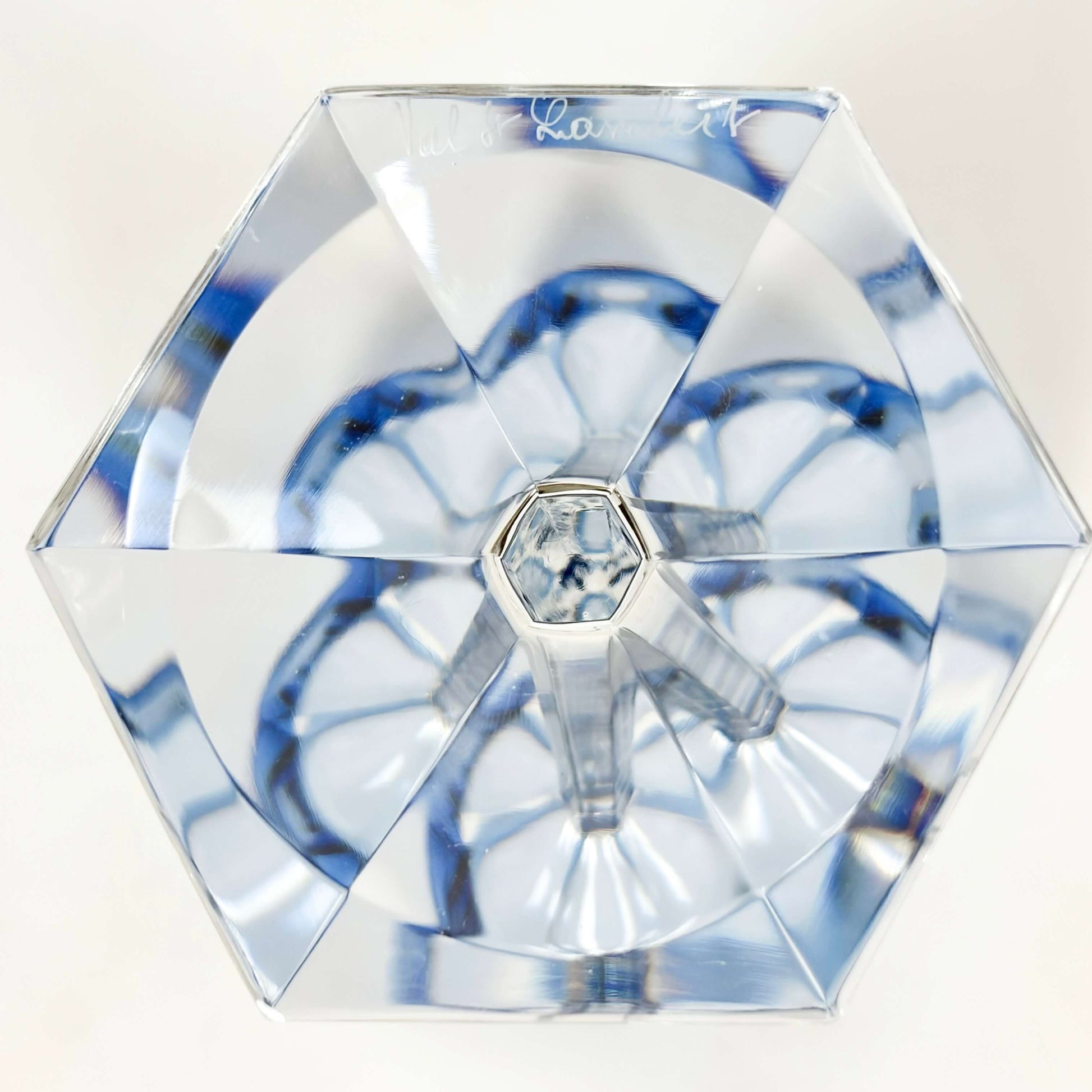 Set of 12 Val Saint Lambert Blue Lead Crystal Glasses