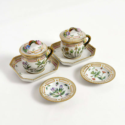Royal Copenhagen “Flora Danica” Small Cups with Tea Bag Dishes