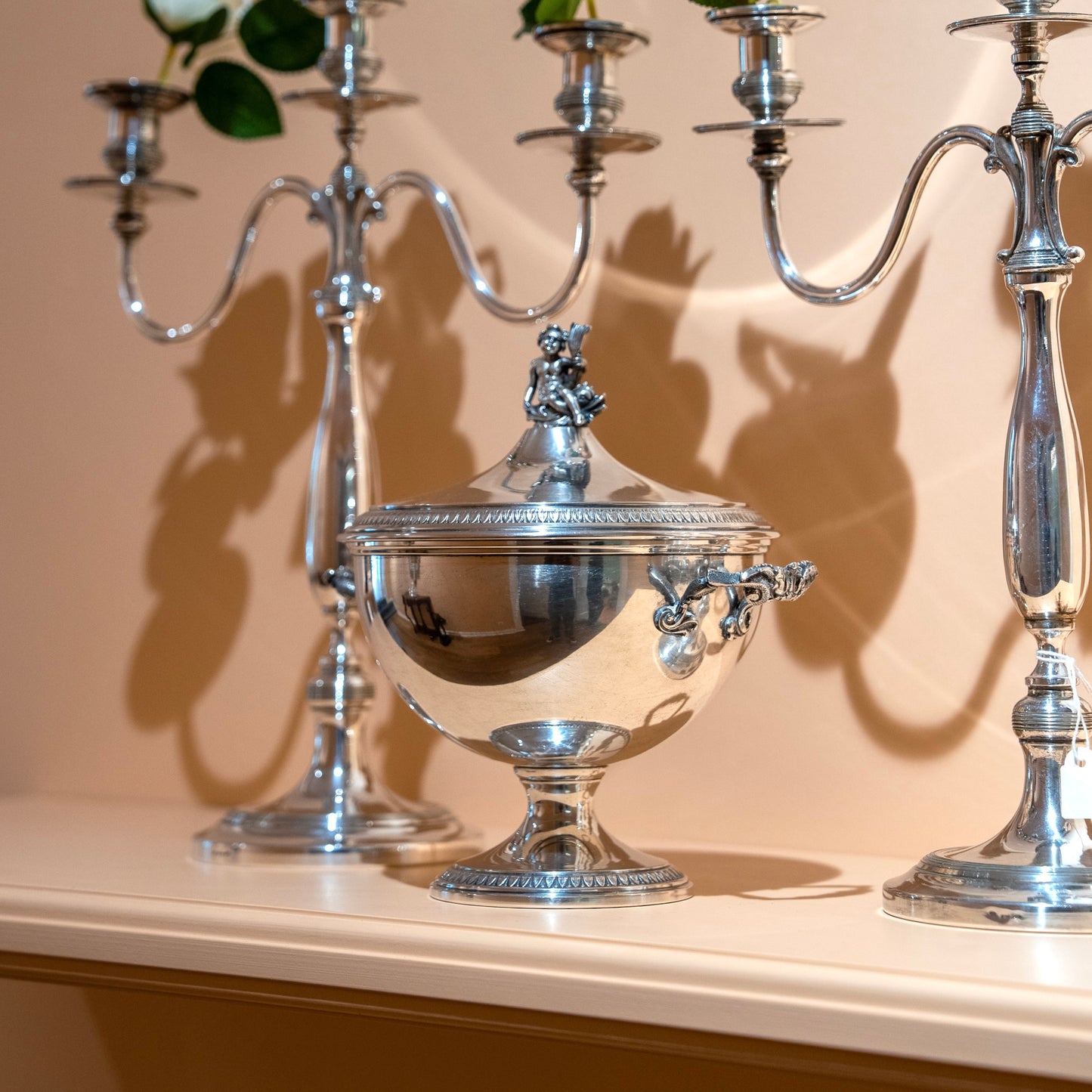 Silver Sugar Bowl Decorated with Putti and Fish