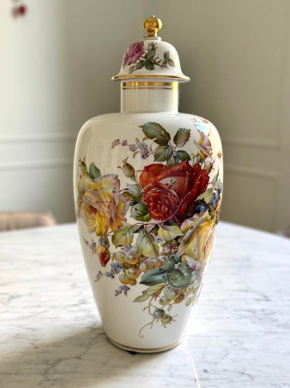 Meissen Lidded Vase Decorated with Roses and Fruits