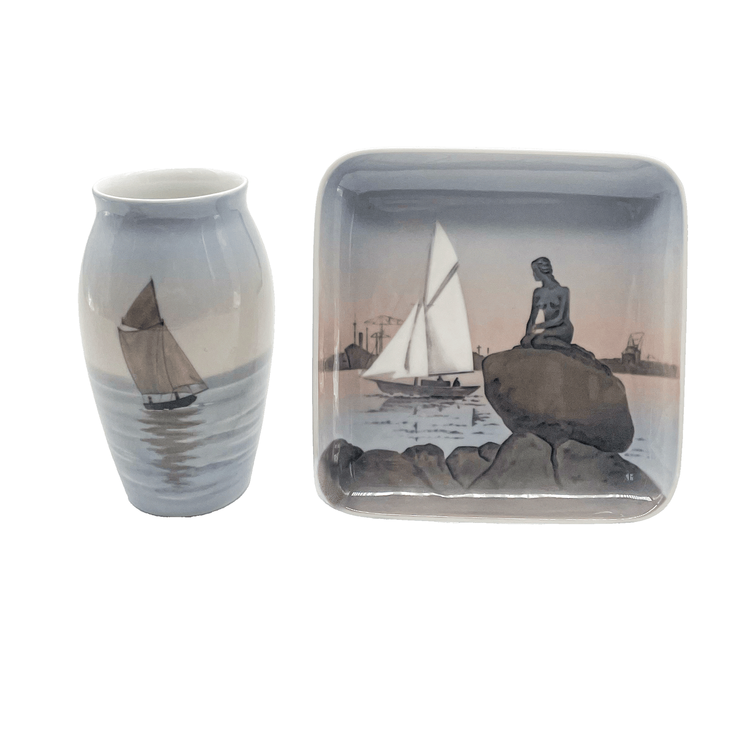 Bing & Grøndahl Danish Sea View Mermaid Vase & Tray Set