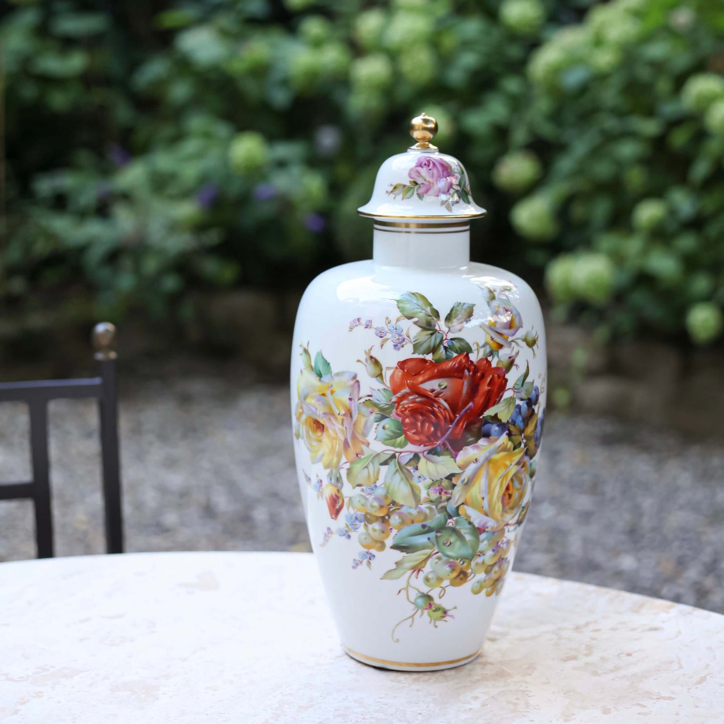 Meissen Lidded Vase Decorated with Roses and Fruits