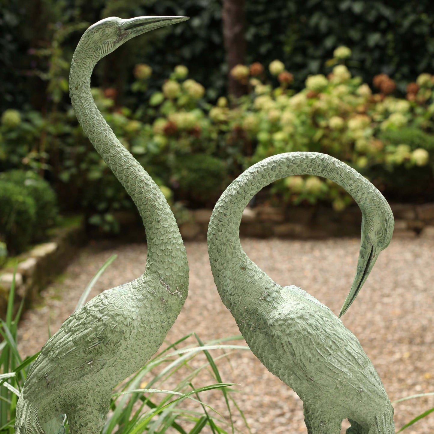 Pair of Bronze Crane Garden Sculptures