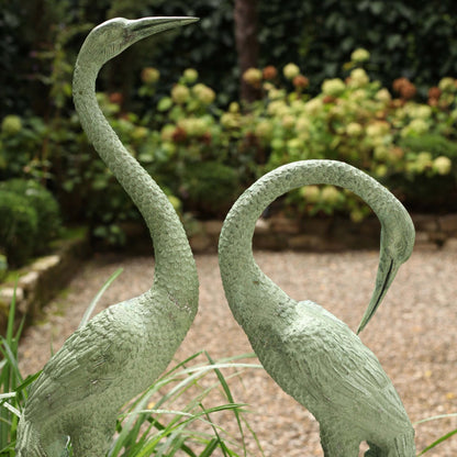 Pair of Bronze Crane Garden Sculptures