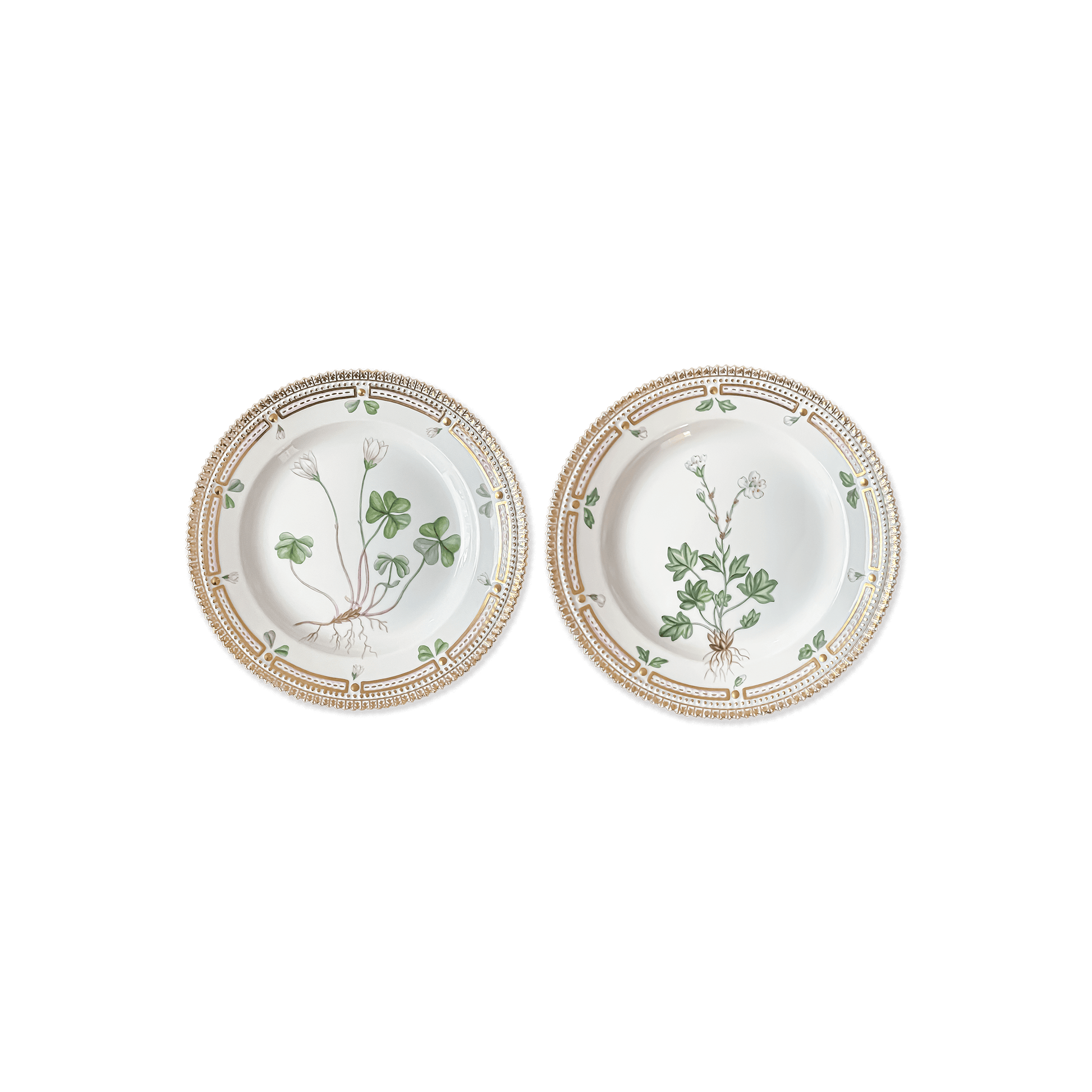 Royal Copenhagen "Flora Danica" 2 Small Plates - Saxifraga cernua, Oxalis acetosella - Galleria Fossi 33