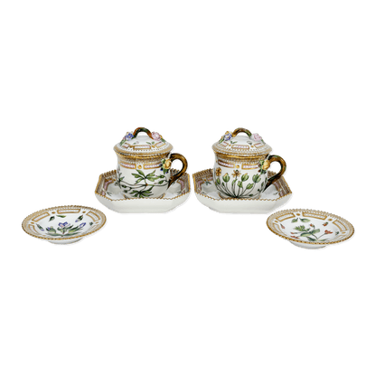 Royal Copenhagen “Flora Danica” Small Cups with Tea Bag Dishes