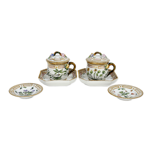 Royal Copenhagen “Flora Danica” Small Cups with Tea Bag Dishes