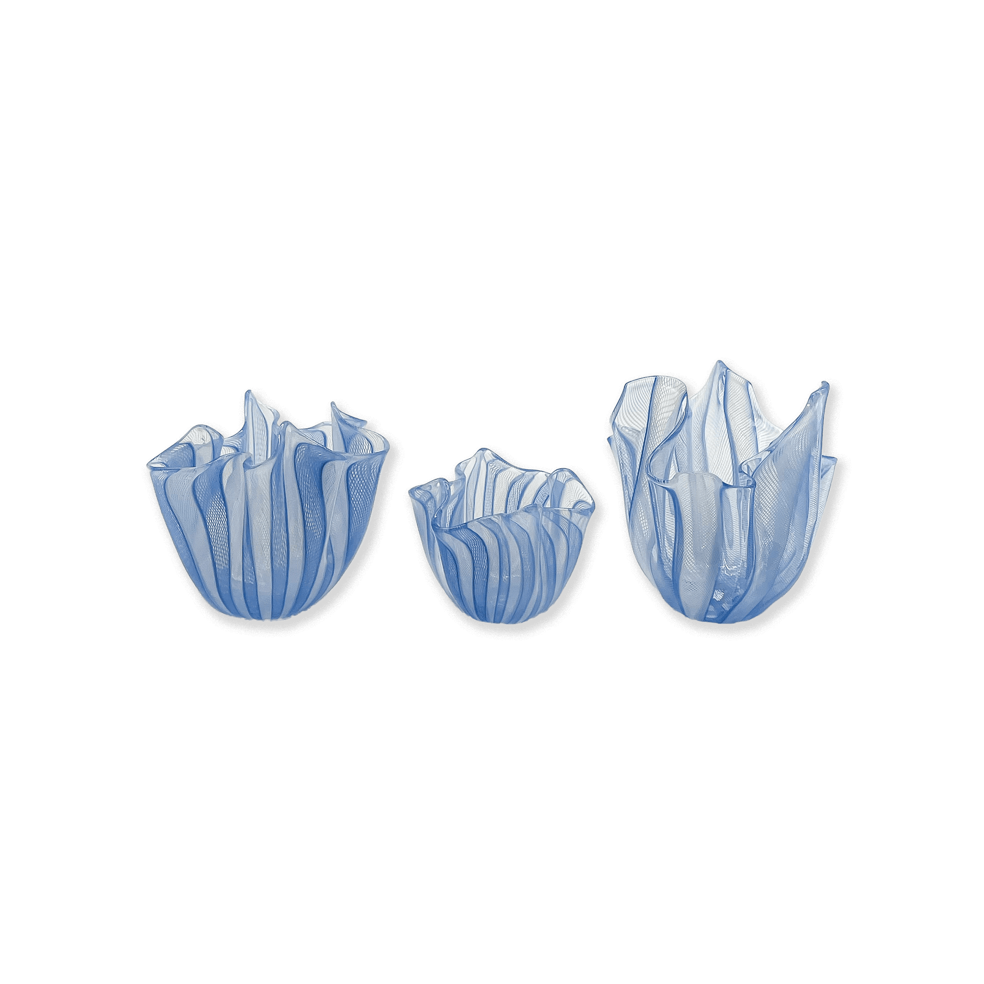 Set of 3 Ocean Blue Small Decorative Fazzoletto Vases