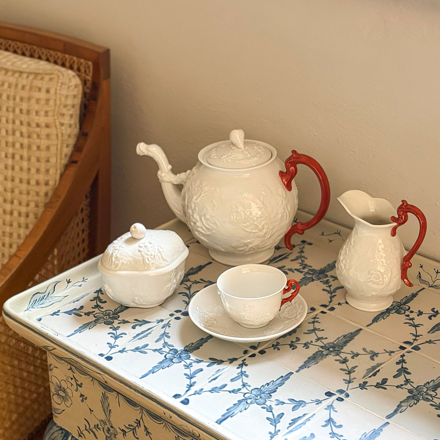 Ginori Tea Service for 10 with Mythological Reliefs