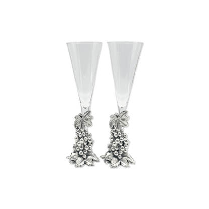 Pair of Silver Grapevine Champagne Glasses
