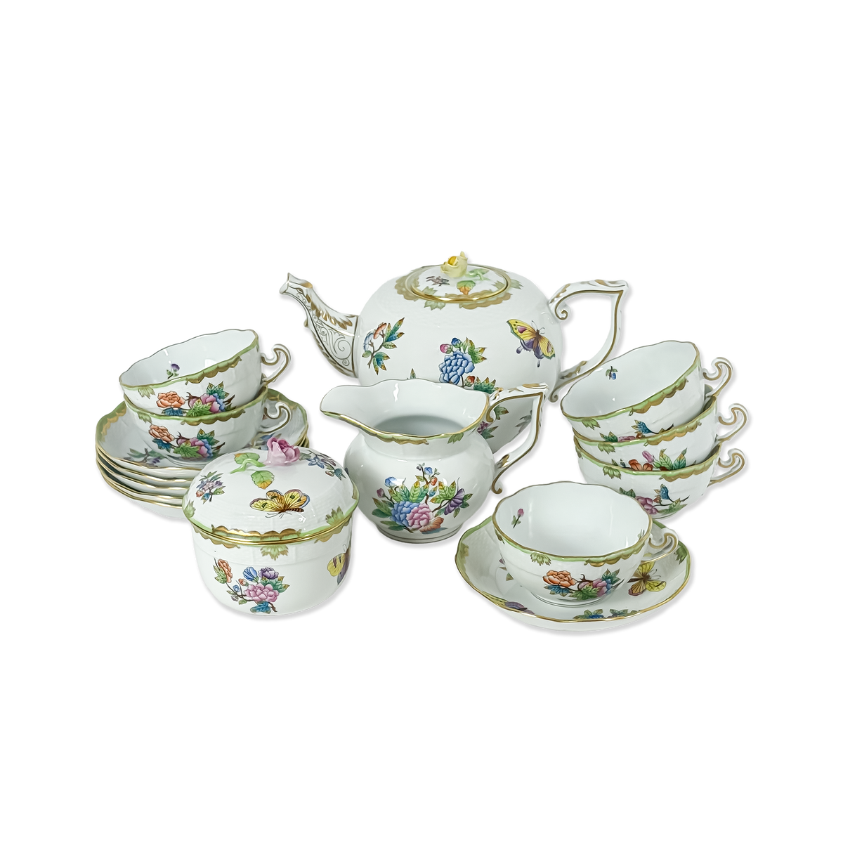 Herend Oversized Tea Set with Butterfly Motif for 6
