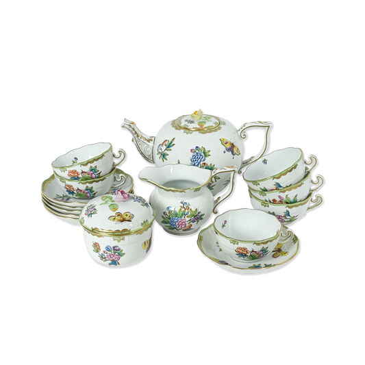Herend Oversized Tea Set with Butterfly Motif for 6