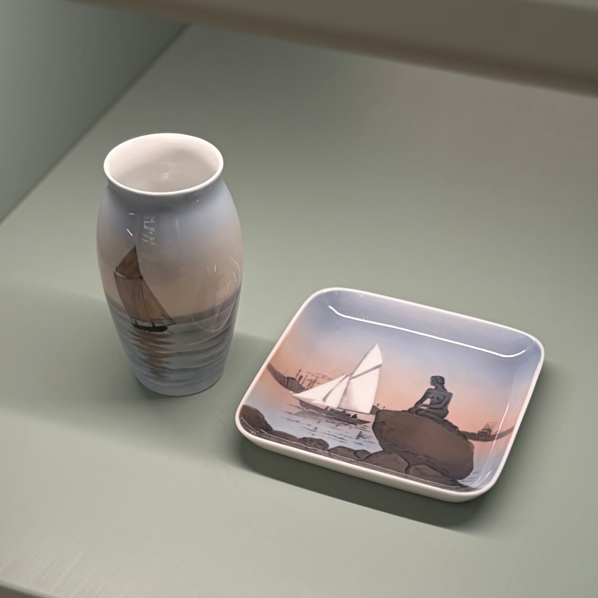 Bing & Grøndahl Danish Sea View Mermaid Vase & Tray Set