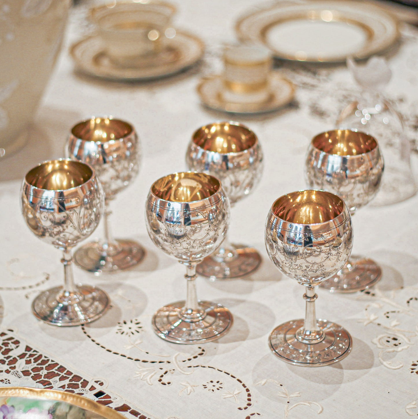 Set of  Napoleon III French Christofle Silver Goblets