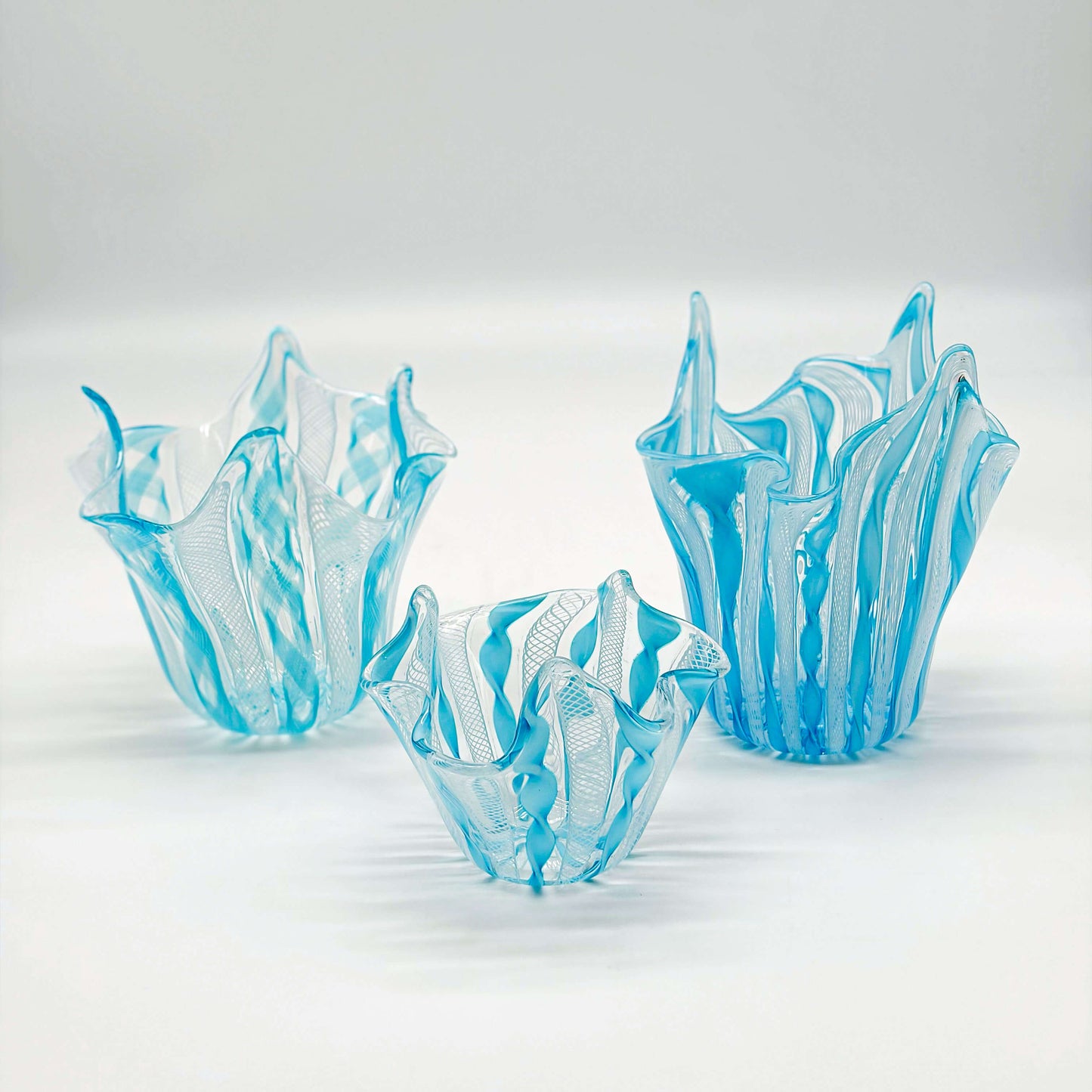 Set of 3 Light Blue Small Decorative Fazzoletto Vases