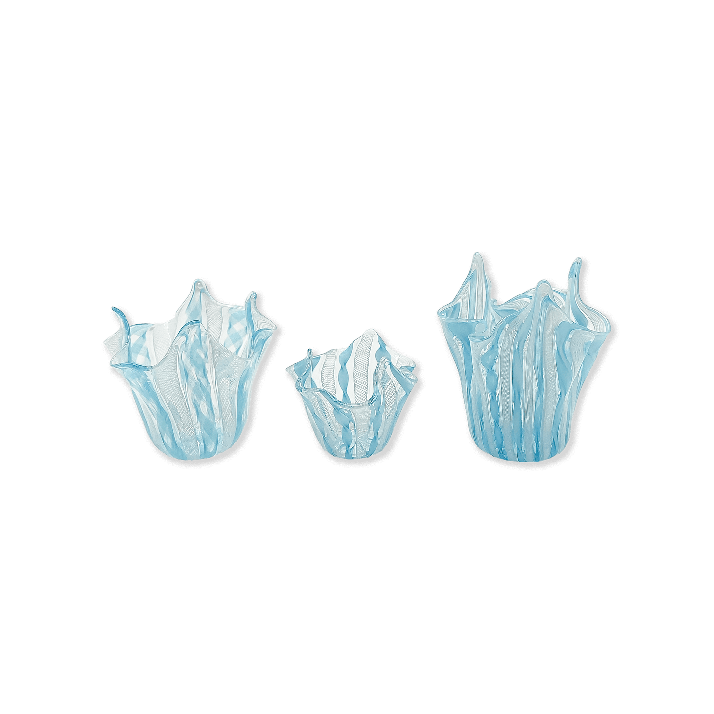 Set of 3 Light Blue Small Decorative Fazzoletto Vases