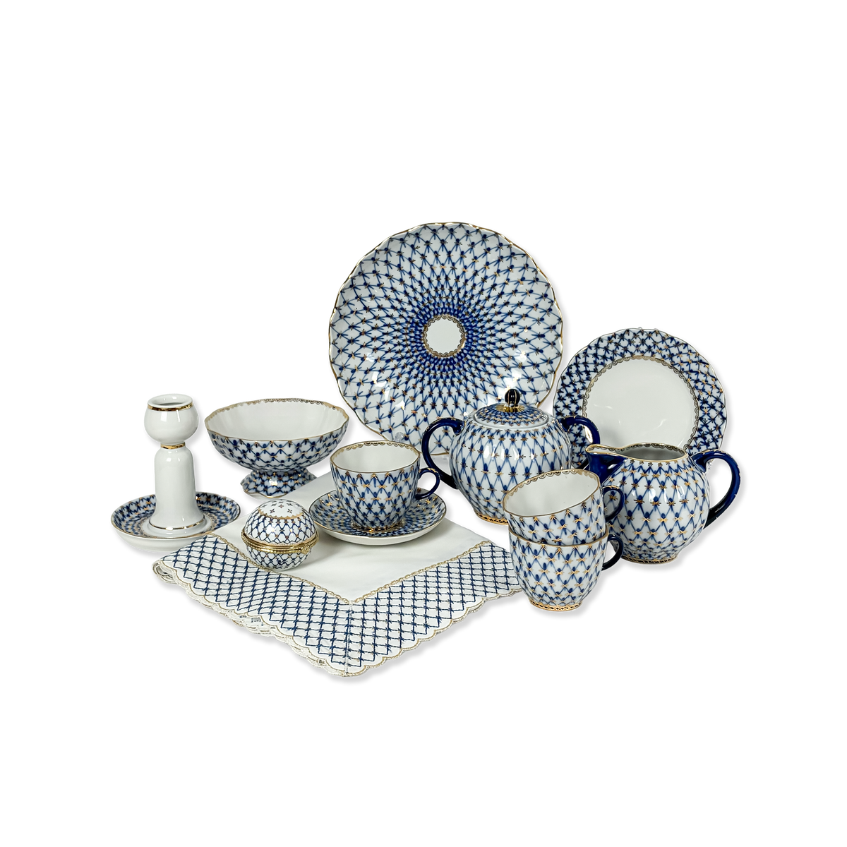 Lomonosov “Cobalt Net” Coffee Service for 6 