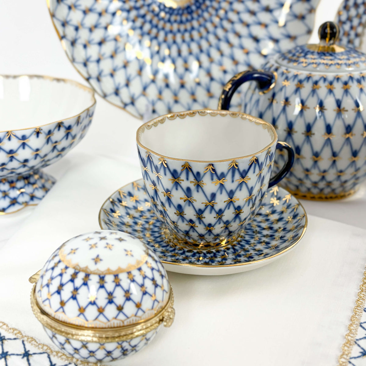Lomonosov “Cobalt Net” Coffee Service for 6