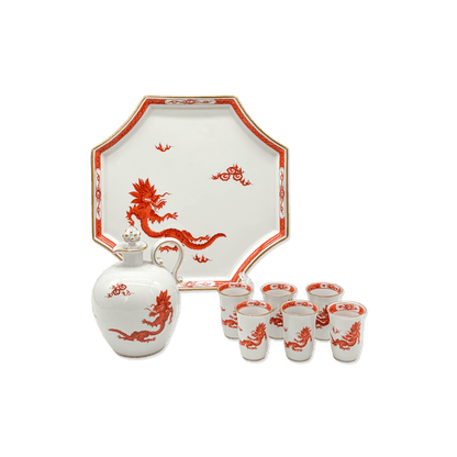 Meissen “Coral Red Ming Dragon” Liquor Set of 6