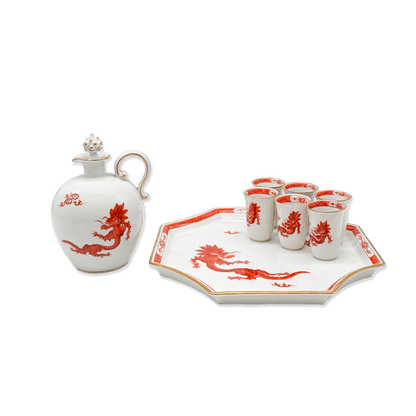 Meissen “Coral Red Ming Dragon” Liquor Set of 6