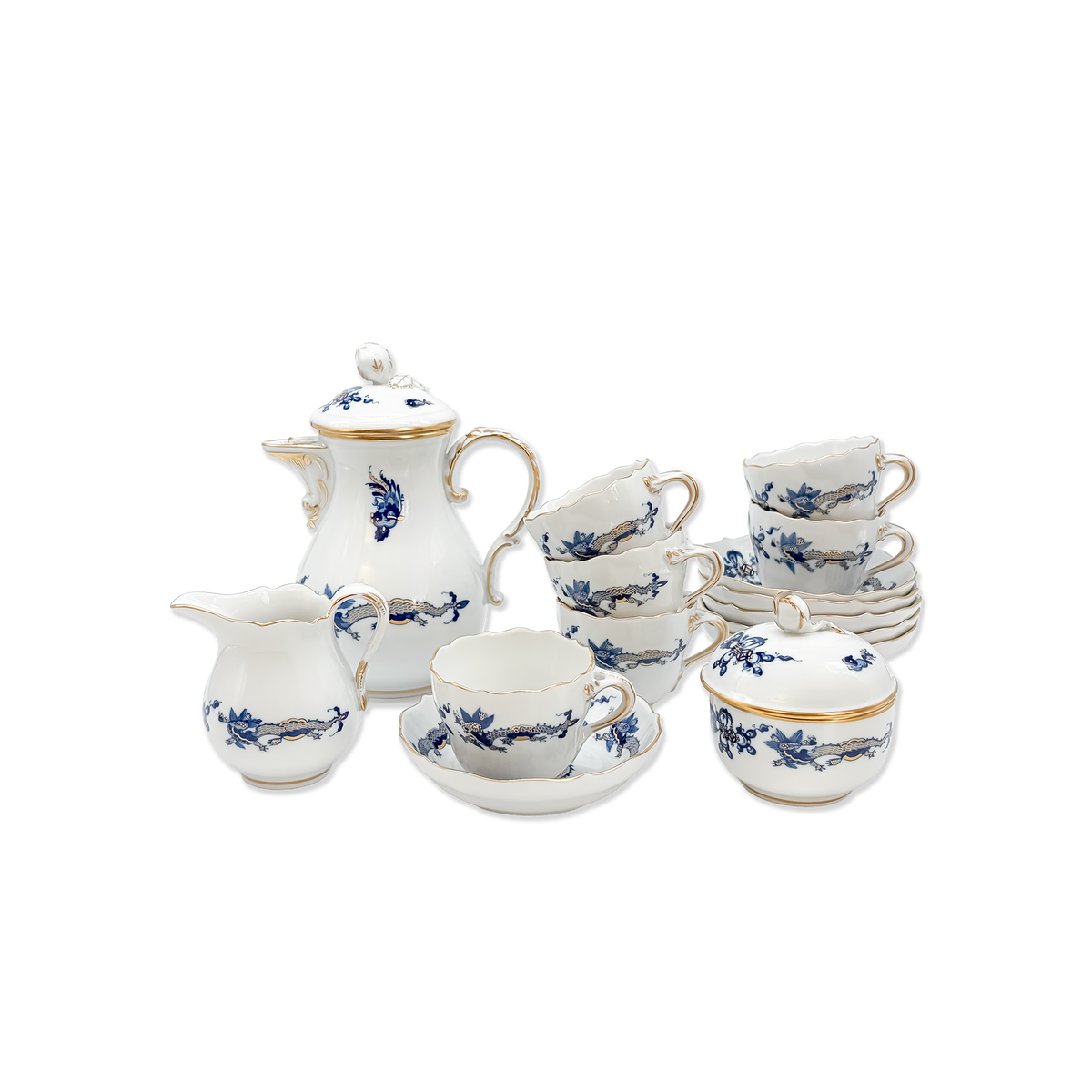 Meissen Blue “Court Dragon” Coffee Service for 6