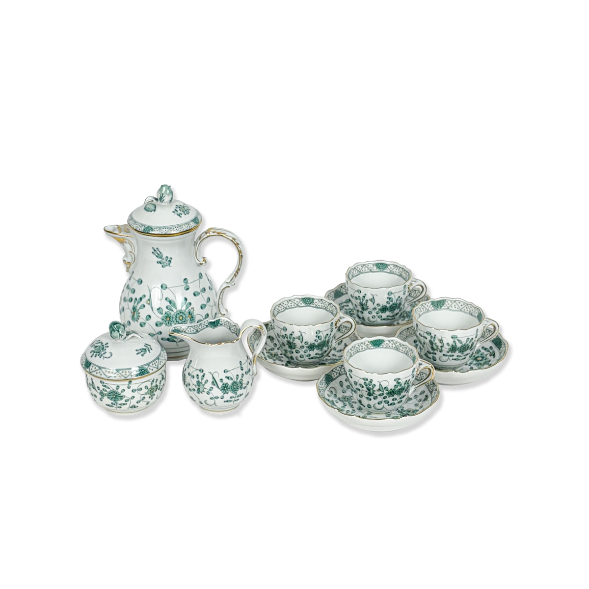 Meissen Porcelain “Indian Green” Espresso Service for 4