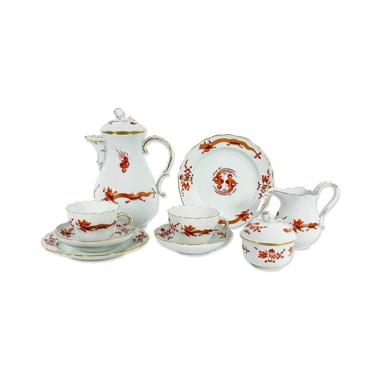 Meissen Red “Court Dragon” Coffee Service for 6
