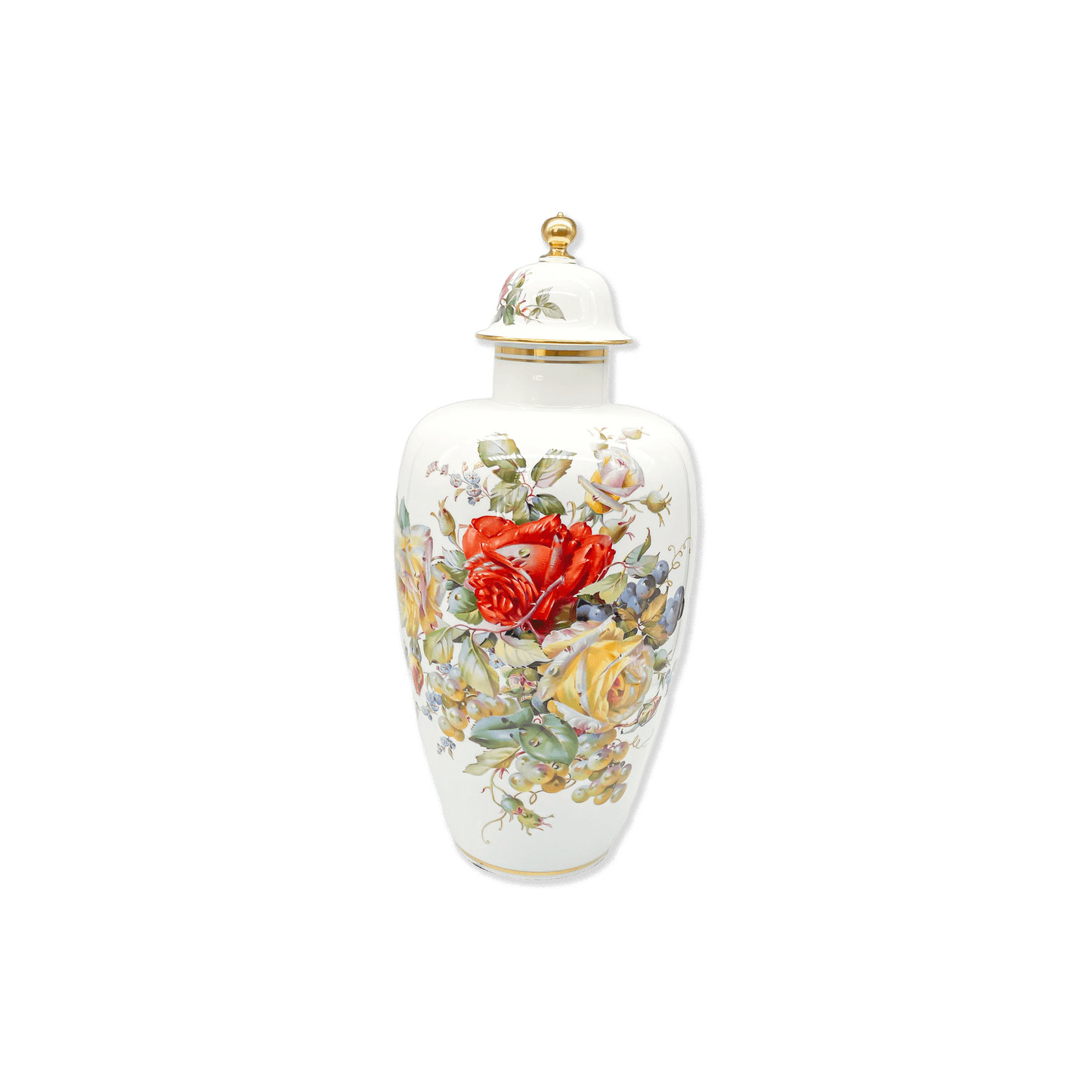 Meissen Lidded Vase Decorated with Roses and Fruits