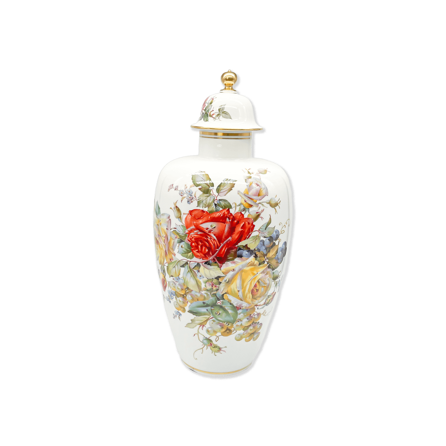 Meissen Lidded Vase Decorated with Roses and Fruits