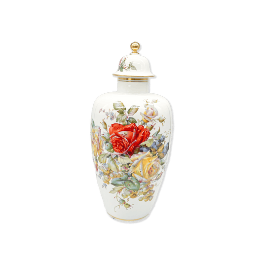 Meissen Lidded Vase Decorated with Roses and Fruits