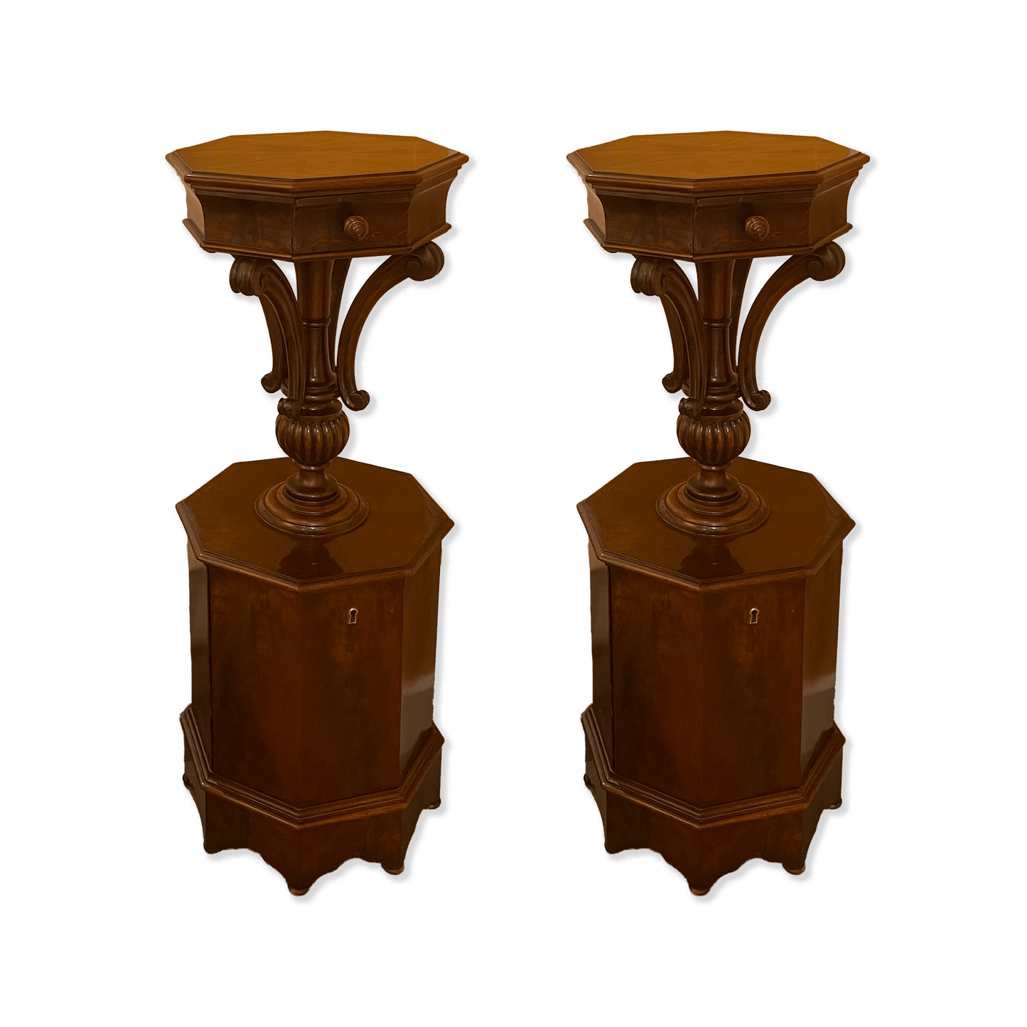 Pair of Sicilian Walnut wood Columns furniture florence